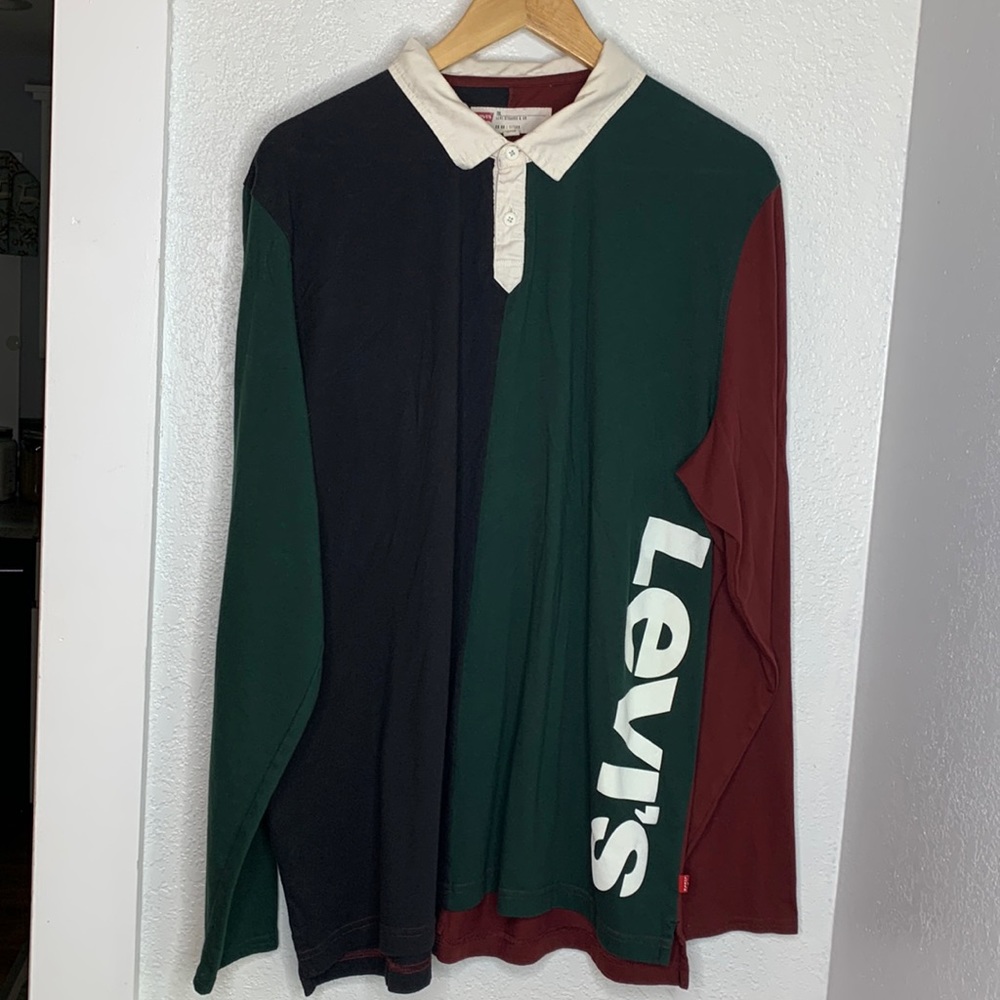 Levi’s Colorblock Rugby Polo Shirt Long Sleeve Relaxed Fit 90s size 2XL